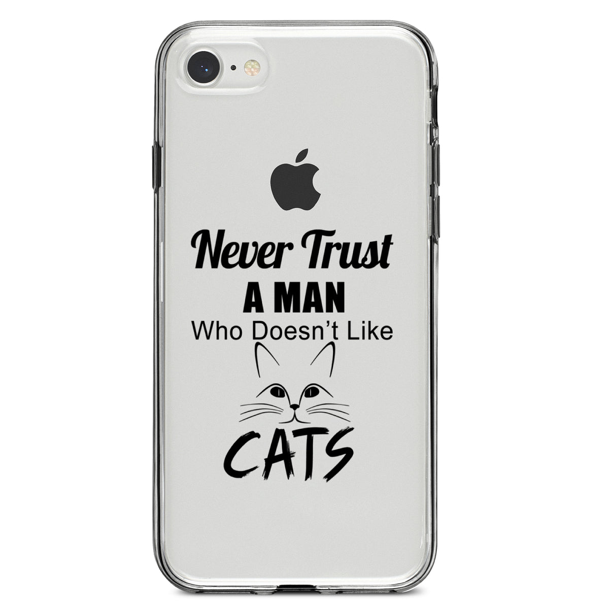 Never Trust Man Who Doesn't Like Cats Clear Shockproof iPhone Case, view 5