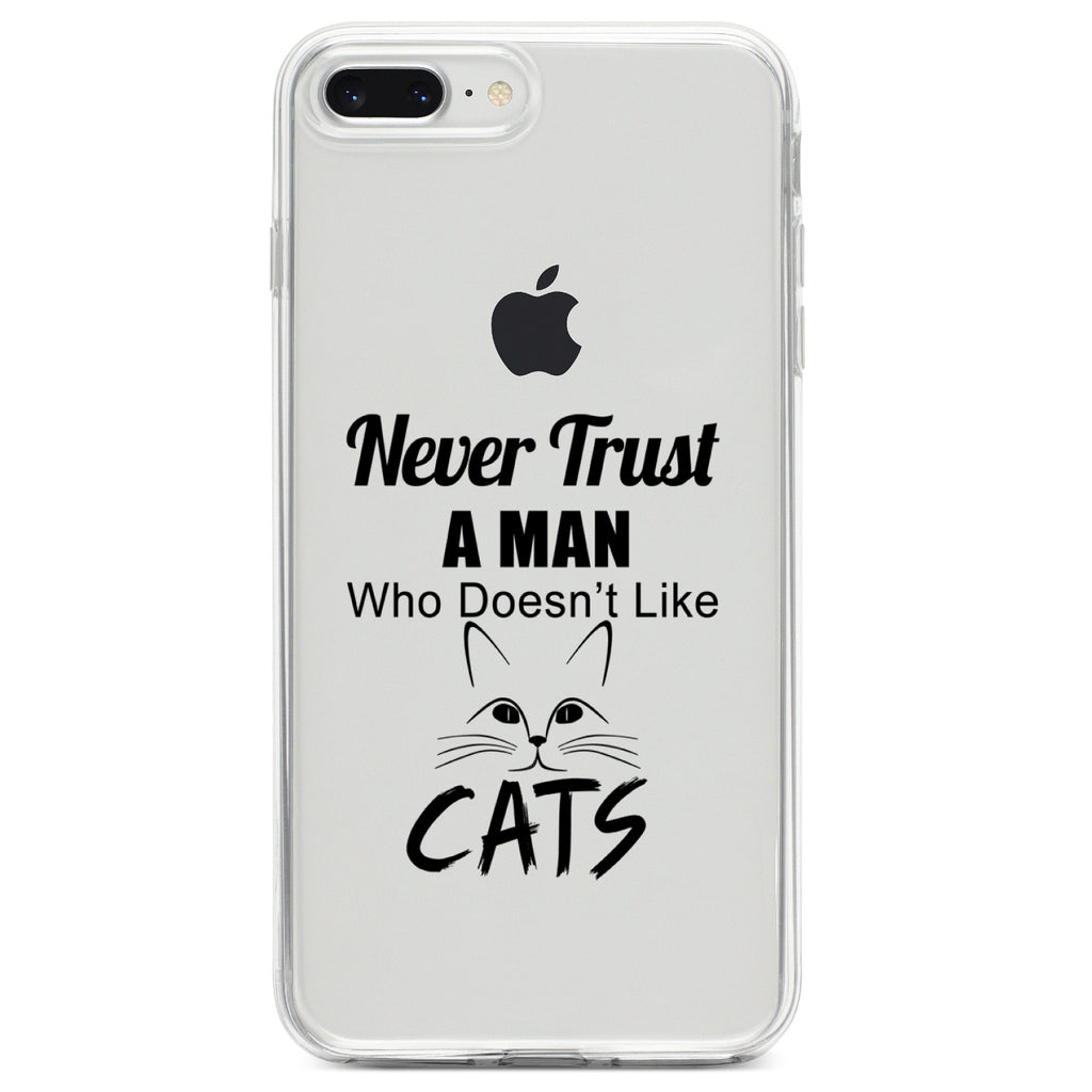 Never Trust Man Who Doesn't Like Cats Clear Shockproof iPhone Case, view 6