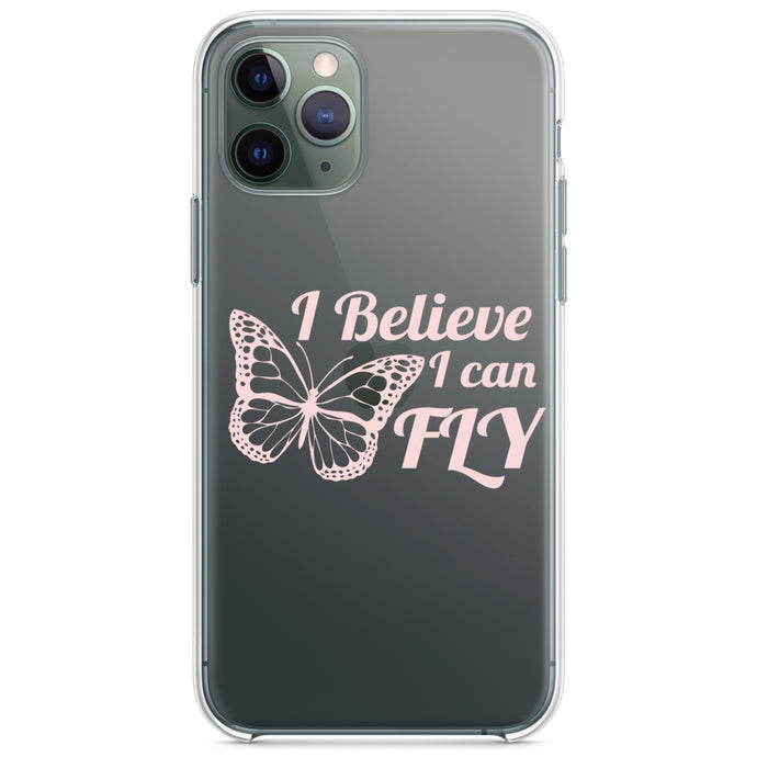 DistinctInk® Clear Shockproof Hybrid Case for Apple iPhone / Samsung Galaxy / Google Pixel - Butterfly - I Believe I Can Fly