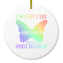 DistinctInk® Hanging Ceramic Christmas Tree Ornament with Gold String - Great Gift / Present - 2 3/4 inch Diameter - Like Butterfly - Pretty to See Hard to Catch