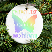 DistinctInk® Hanging Ceramic Christmas Tree Ornament with Gold String - Great Gift / Present - 2 3/4 inch Diameter - Like Butterfly - Pretty to See Hard to Catch