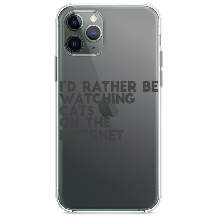 DistinctInk® Clear Shockproof Hybrid Case for Apple iPhone / Samsung Galaxy / Google Pixel - Rather Be Watch Cats On The Internet