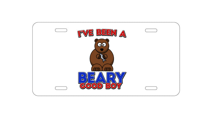 DistinctInk Custom Aluminum Decorative Vanity Front License Plate - I've Been A Beary Good Boy