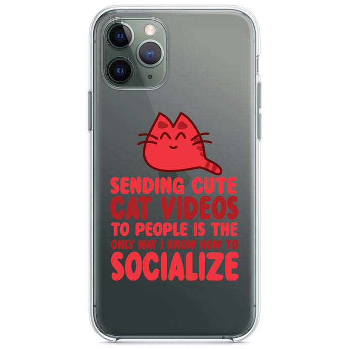 DistinctInk® Clear Shockproof Hybrid Case for Apple iPhone / Samsung Galaxy / Google Pixel - Sending Cute Cat Videos How I Socialize