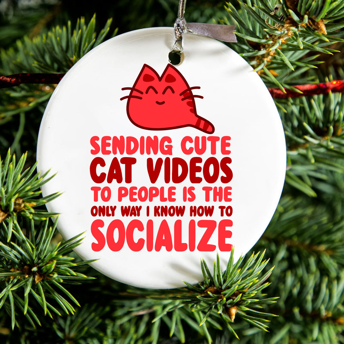Sending Cute Cat Videos How I Socialize Ceramic Ornament, view 2