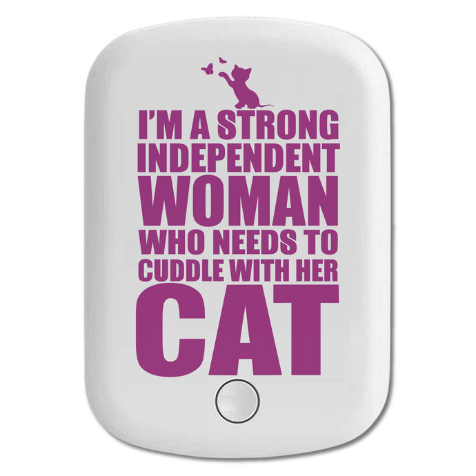 DistinctInk Magnetic Battery Pack, Wireless Portable Charger with USB-C Cable, Compatible with MagSafe iPhone 14 / 13 / 12 Series - Strong Woman Needs to Cuddle Cat