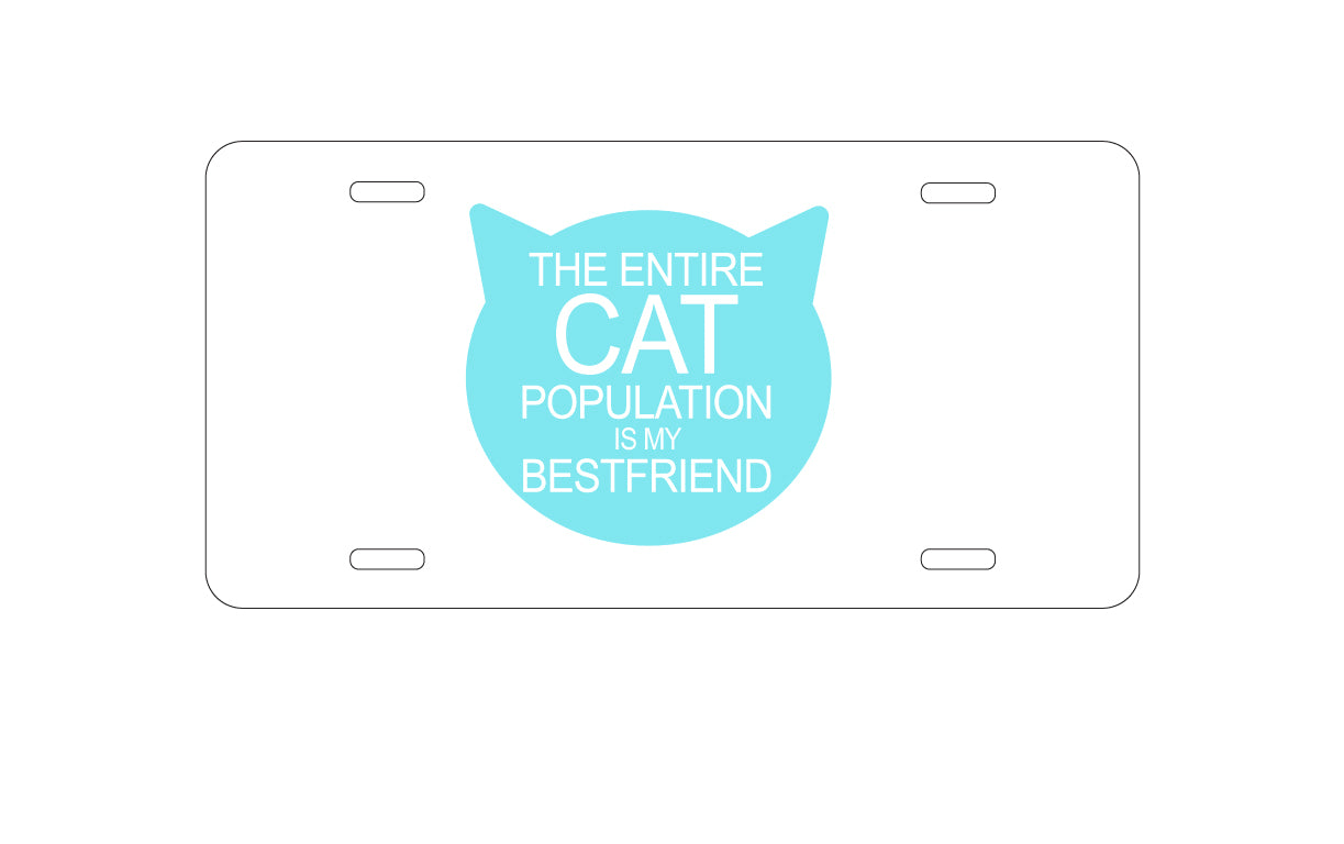 DistinctInk Custom Aluminum Decorative Vanity Front License Plate - Cat Population is My Best Friend