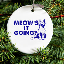DistinctInk® Hanging Ceramic Christmas Tree Ornament with Gold String - Great Gift / Present - 2 3/4 inch Diameter - Meow's It Going?