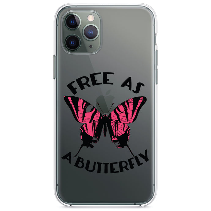DistinctInk® Clear Shockproof Hybrid Case for Apple iPhone / Samsung Galaxy / Google Pixel - Free as a Butterfly - Pink