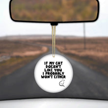 DistinctInk® Hanging Ceramic Christmas Tree Ornament with Gold String - Great Gift / Present - 2 3/4 inch Diameter - If My Cat Doesn't Like You I Won't Either