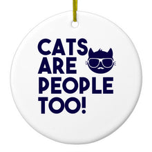 DistinctInk® Hanging Ceramic Christmas Tree Ornament with Gold String - Great Gift / Present - 2 3/4 inch Diameter - Cats Are People Too