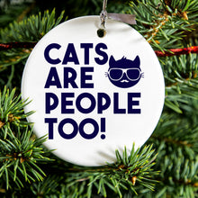 DistinctInk® Hanging Ceramic Christmas Tree Ornament with Gold String - Great Gift / Present - 2 3/4 inch Diameter - Cats Are People Too