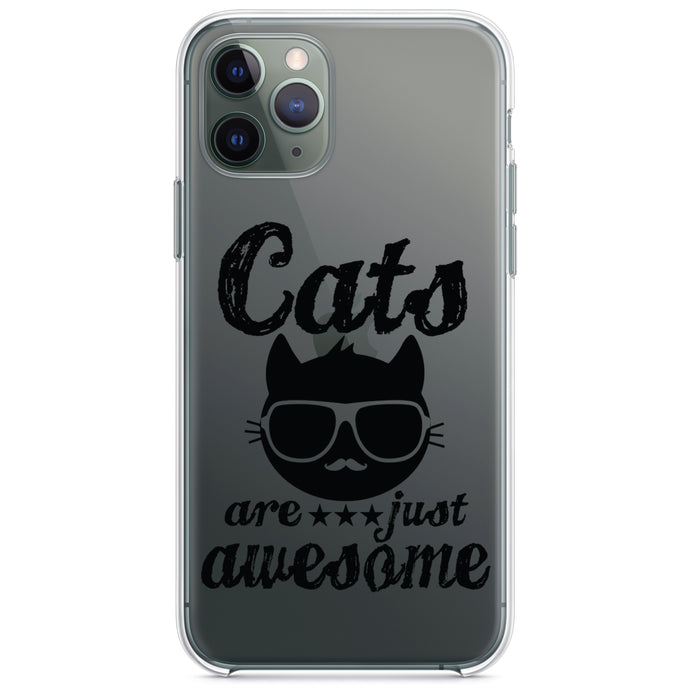 DistinctInk® Clear Shockproof Hybrid Case for Apple iPhone / Samsung Galaxy / Google Pixel - Cats Are Just Awesome