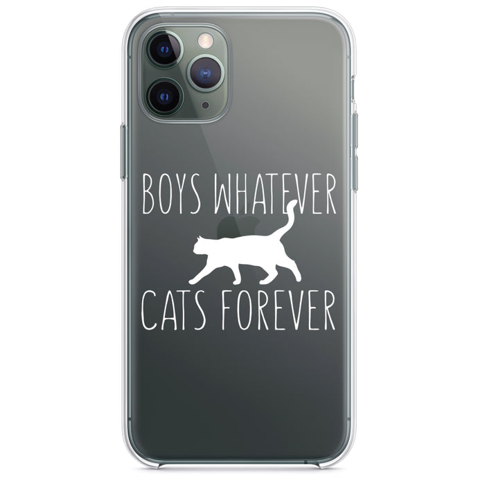 DistinctInk® Clear Shockproof Hybrid Case for Apple iPhone / Samsung Galaxy / Google Pixel - Boys Whatever, Cats Forever