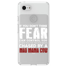 DistinctInk® Clear Shockproof Hybrid Case for Apple iPhone / Samsung Galaxy / Google Pixel - Never Been Chased By A Mad Mama Cow