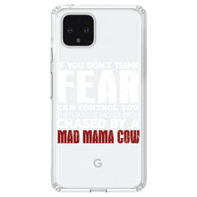 DistinctInk® Clear Shockproof Hybrid Case for Apple iPhone / Samsung Galaxy / Google Pixel - Never Been Chased By A Mad Mama Cow