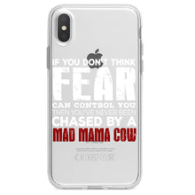DistinctInk® Clear Shockproof Hybrid Case for Apple iPhone / Samsung Galaxy / Google Pixel - Never Been Chased By A Mad Mama Cow