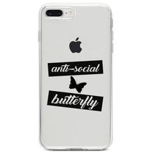 DistinctInk® Clear Shockproof Hybrid Case for Apple iPhone / Samsung Galaxy / Google Pixel - Anti-Social Butterfly