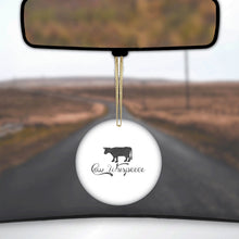 DistinctInk® Hanging Ceramic Christmas Tree Ornament with Gold String - Great Gift / Present - 2 3/4 inch Diameter - Cow Whisperer