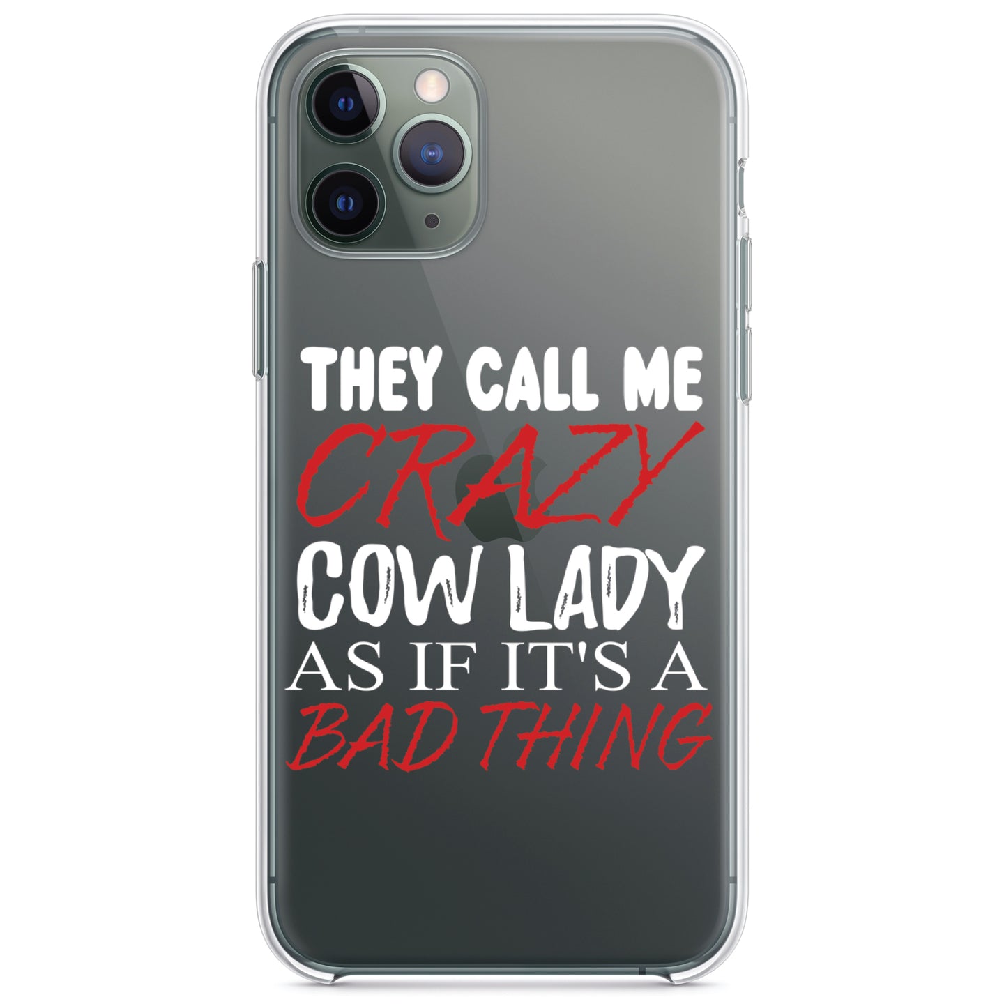 DistinctInk® Clear Shockproof Hybrid Case for Apple iPhone / Samsung Galaxy / Google Pixel - Crazy Cow Lady As If It's a Bad Thing