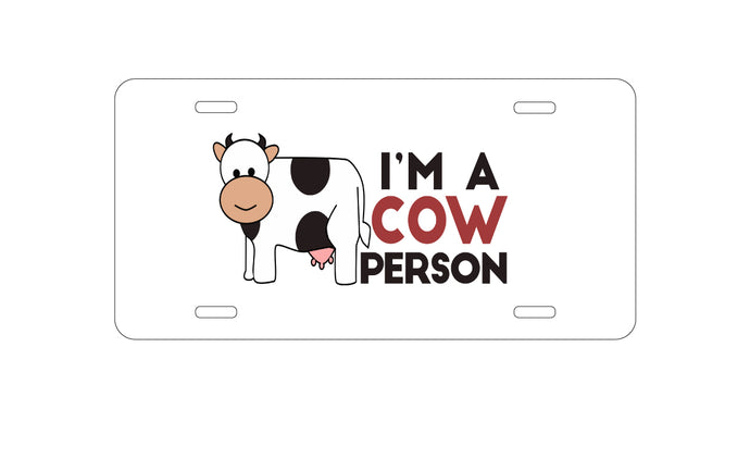 DistinctInk Custom Aluminum Decorative Vanity Front License Plate - I'm A Cow Person