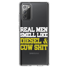 DistinctInk® Clear Shockproof Hybrid Case for Apple iPhone / Samsung Galaxy / Google Pixel - Real Men Smell Like Diesel & Cow S**t