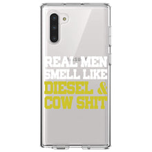 DistinctInk® Clear Shockproof Hybrid Case for Apple iPhone / Samsung Galaxy / Google Pixel - Real Men Smell Like Diesel & Cow S**t