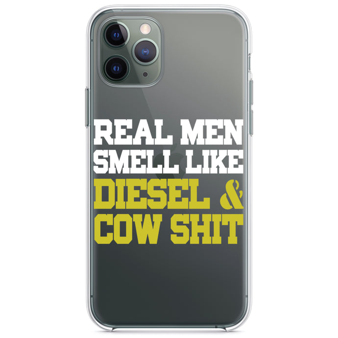 DistinctInk® Clear Shockproof Hybrid Case for Apple iPhone / Samsung Galaxy / Google Pixel - Real Men Smell Like Diesel & Cow S**t