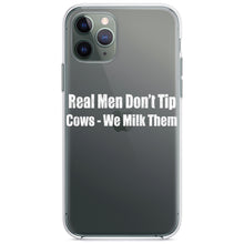 DistinctInk® Clear Shockproof Hybrid Case for Apple iPhone / Samsung Galaxy / Google Pixel - Real Men Don't Tip Cows We Milk Them