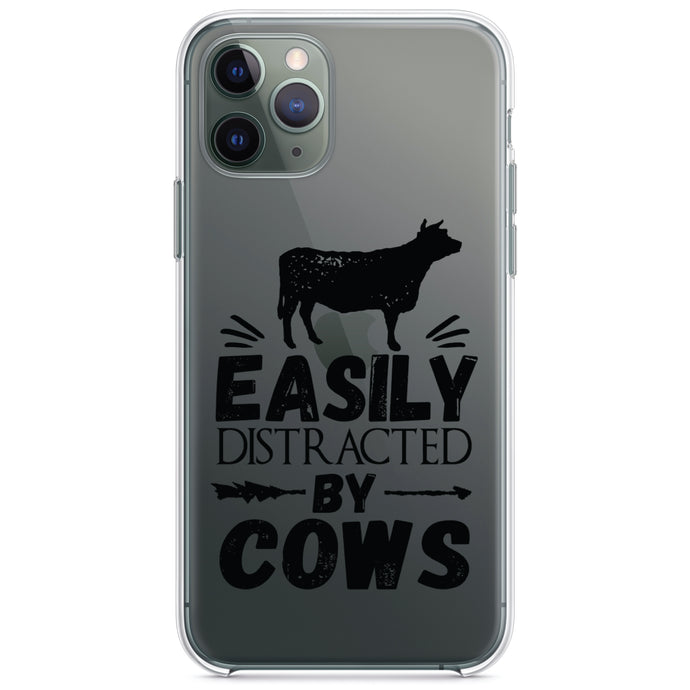 DistinctInk® Clear Shockproof Hybrid Case for Apple iPhone / Samsung Galaxy / Google Pixel - Easily Distracted By Cows