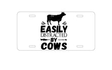 DistinctInk Custom Aluminum Decorative Vanity Front License Plate - Easily Distracted By Cows