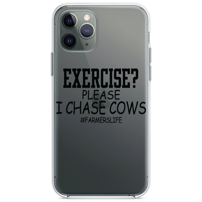 DistinctInk® Clear Shockproof Hybrid Case for Apple iPhone / Samsung Galaxy / Google Pixel - Exercise?  Please I Chase Cows