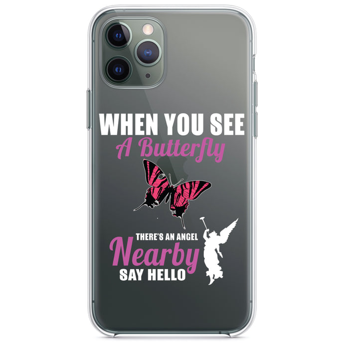 DistinctInk® Clear Shockproof Hybrid Case for Apple iPhone / Samsung Galaxy / Google Pixel - See Butterfly, Angel is Nearby