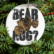 DistinctInk® Hanging Ceramic Christmas Tree Ornament with Gold String - Great Gift / Present - 2 3/4 inch Diameter - Bear Hug?