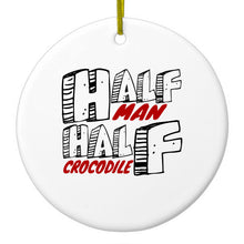 DistinctInk® Hanging Ceramic Christmas Tree Ornament with Gold String - Great Gift / Present - 2 3/4 inch Diameter - Half Man Half Crocodile