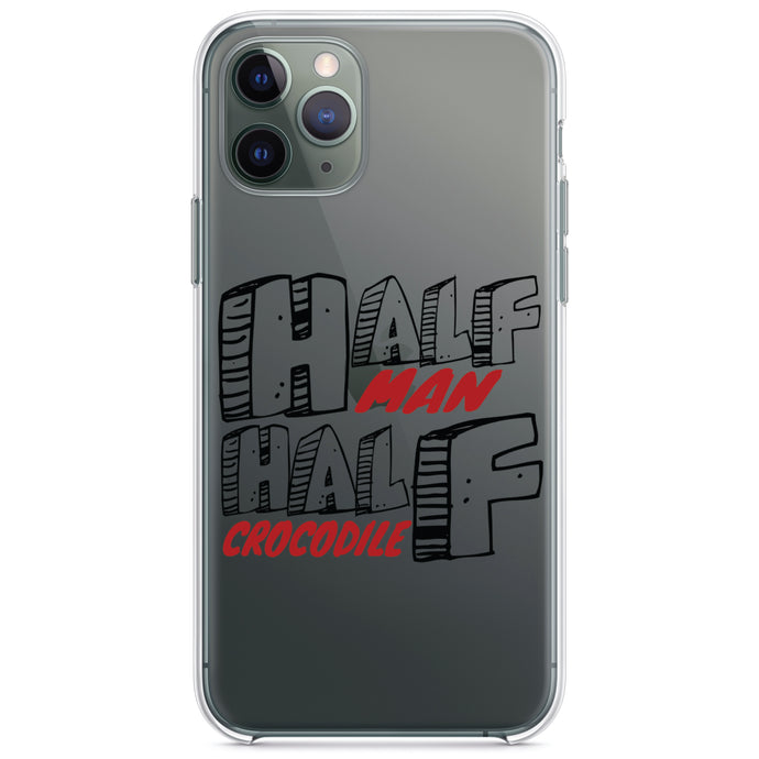 DistinctInk® Clear Shockproof Hybrid Case for Apple iPhone / Samsung Galaxy / Google Pixel - Half Man Half Crocodile