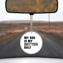 DistinctInk® Hanging Ceramic Christmas Tree Ornament with Gold String - Great Gift / Present - 2 3/4 inch Diameter - My Dog is My Better Half