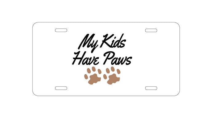 DistinctInk Custom Aluminum Decorative Vanity Front License Plate - My Kids Have Paws