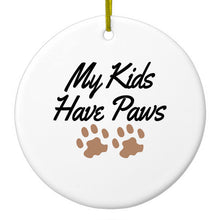 DistinctInk® Hanging Ceramic Christmas Tree Ornament with Gold String - Great Gift / Present - 2 3/4 inch Diameter - My Kids Have Paws