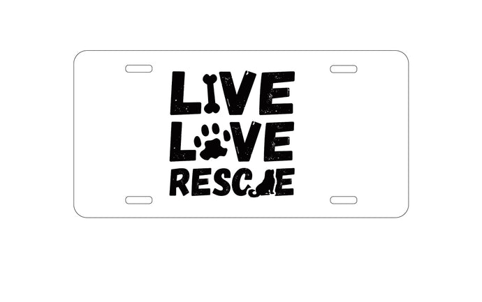 DistinctInk Custom Aluminum Decorative Vanity Front License Plate - Live Love Rescue - Dog Paw