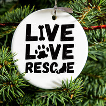 DistinctInk® Hanging Ceramic Christmas Tree Ornament with Gold String - Great Gift / Present - 2 3/4 inch Diameter - Live Love Rescue - Dog Paw