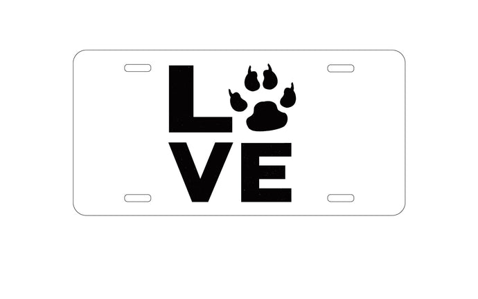DistinctInk Custom Aluminum Decorative Vanity Front License Plate - Love - Dog Paw