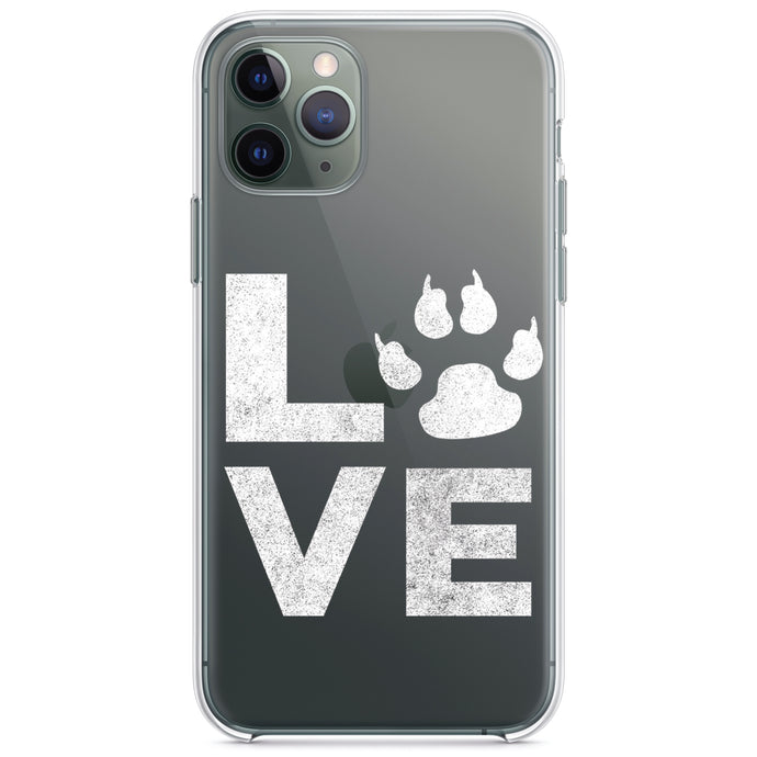 DistinctInk® Clear Shockproof Hybrid Case for Apple iPhone / Samsung Galaxy / Google Pixel - Love - Dog Paw