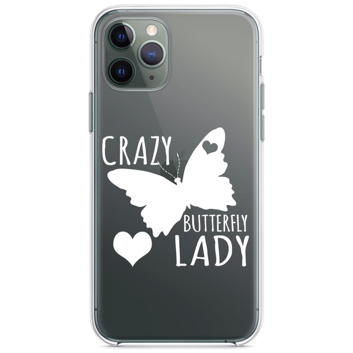 DistinctInk® Clear Shockproof Hybrid Case for Apple iPhone / Samsung Galaxy / Google Pixel - Crazy Butterfly Lady