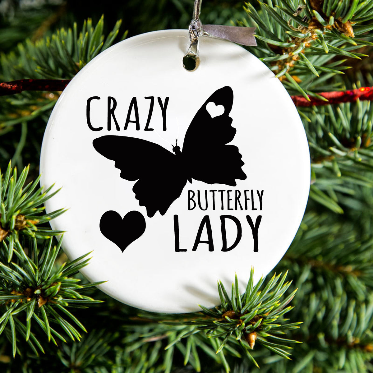 Crazy Butterfly Lady Ceramic Ornament, view 2