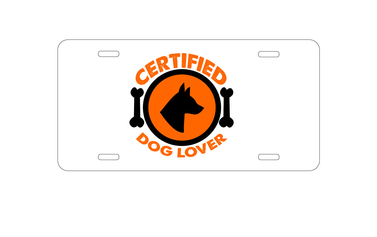 DistinctInk Custom Aluminum Decorative Vanity Front License Plate - Certified Dog Lover