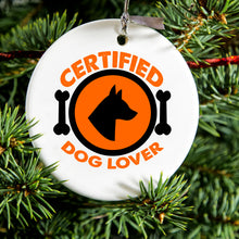 DistinctInk® Hanging Ceramic Christmas Tree Ornament with Gold String - Great Gift / Present - 2 3/4 inch Diameter - Certified Dog Lover