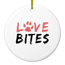 DistinctInk® Hanging Ceramic Christmas Tree Ornament with Gold String - Great Gift / Present - 2 3/4 inch Diameter - Love Bits - Dog Paw