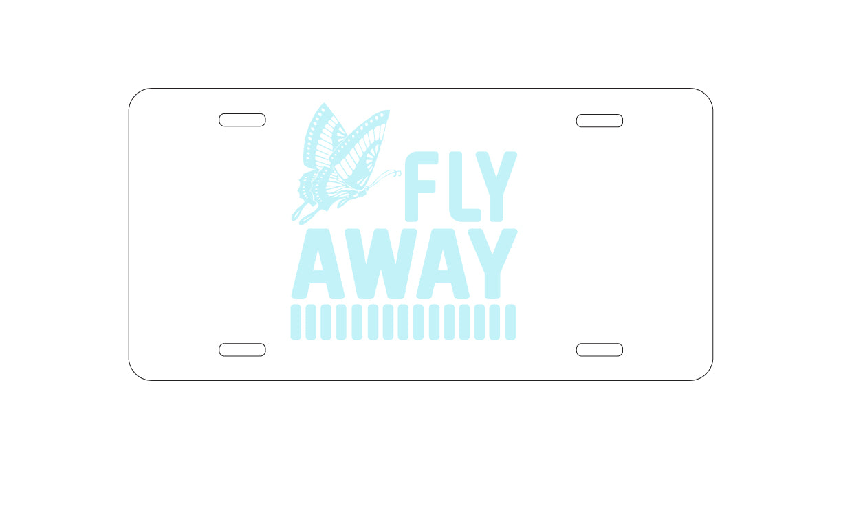 DistinctInk Custom Aluminum Decorative Vanity Front License Plate - Fly Away - Butterfly Blue