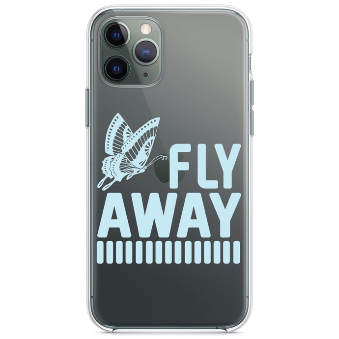 DistinctInk® Clear Shockproof Hybrid Case for Apple iPhone / Samsung Galaxy / Google Pixel - Fly Away - Butterfly Blue